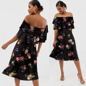 NWT ASOS Printed Velvet Ruffle Pleat Midi Dress 4